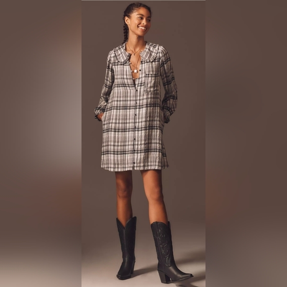 Anthropologie Pilcro Keira Plaid Long Sleeve Mini Dress with Ruffled Collar - Picture 3 of 6